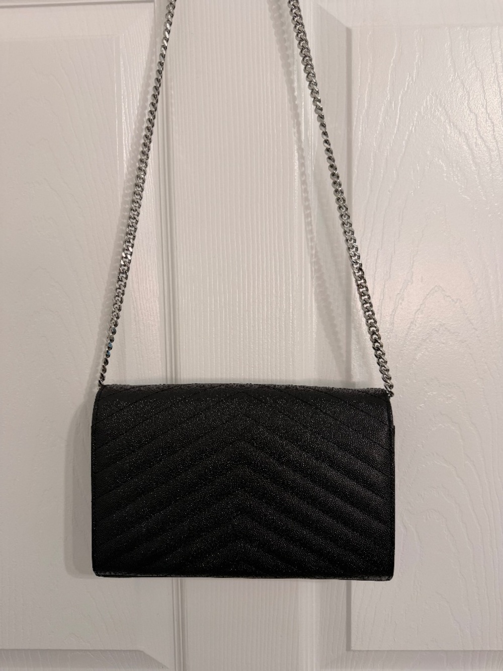 YSL Saint Laurent Classic Cassandre Chain Wallet Black Silver